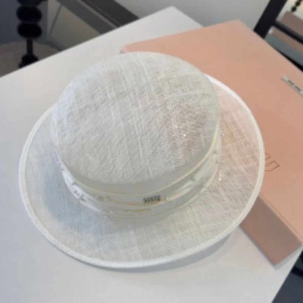 ♡ Miu Miu 𓂃 Pearl Decor Boater Hat ⋆ Crystal Logo